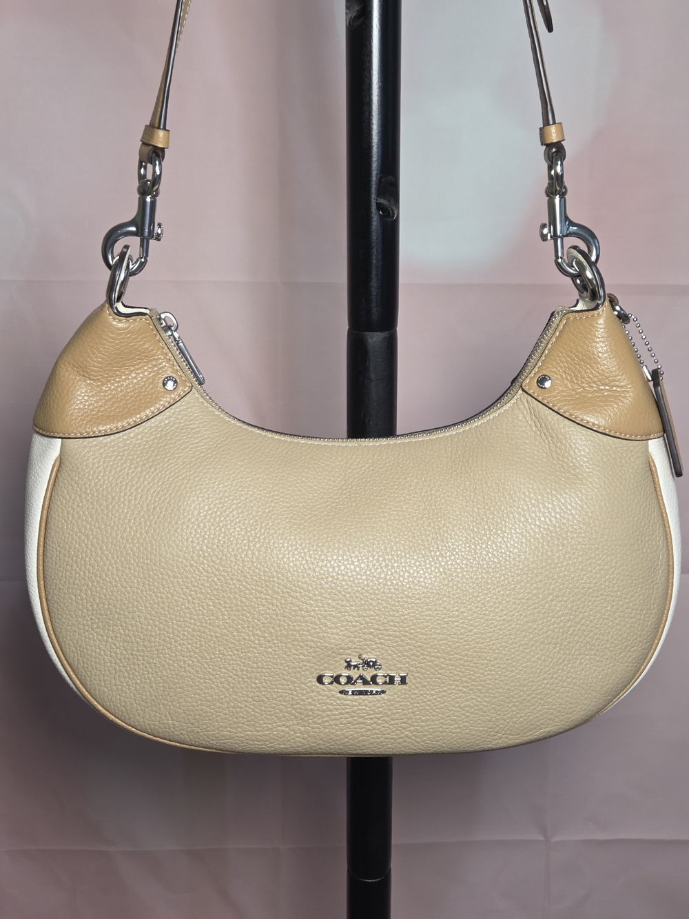 COACH MARA HOBO Pebbled Leather Shoulder Bag In Beige Cream And Tan LIKE NEW!